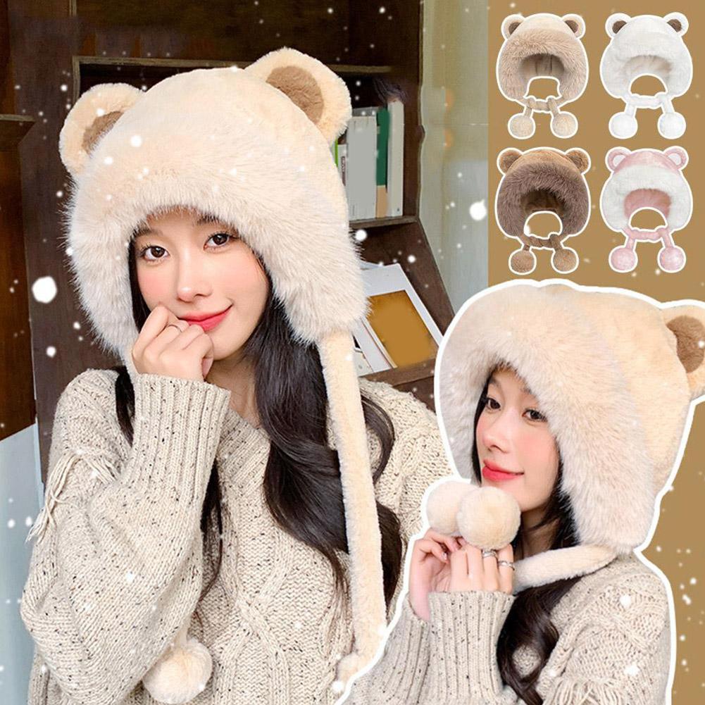 Cute Bear Ears Hat Winter Warm Caps Fashion Korean Style Plush Fisherman Hat Windproof Cold Protection Outdoor Cycling Fishing
