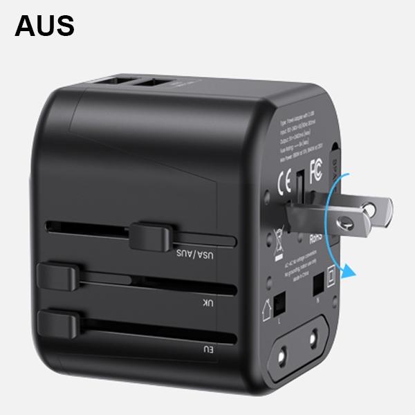Usams Adapter Siec. 2Xusb T55 12W4W1 Us/Au/Eu/Uk Czarny/Black Cc173Tc01 (Us-Cc173) Univesal Travel Charger