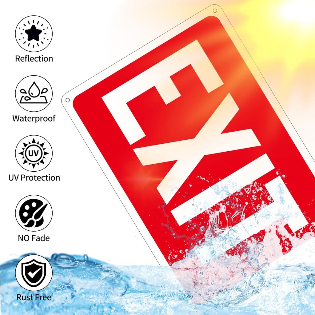 (2 Pack) Exit Signs, Aluminum Exit Sign with Red Background, Exit Signs for Door and Wall Mount - High Visibility Reflective Safety Sign, Easy To