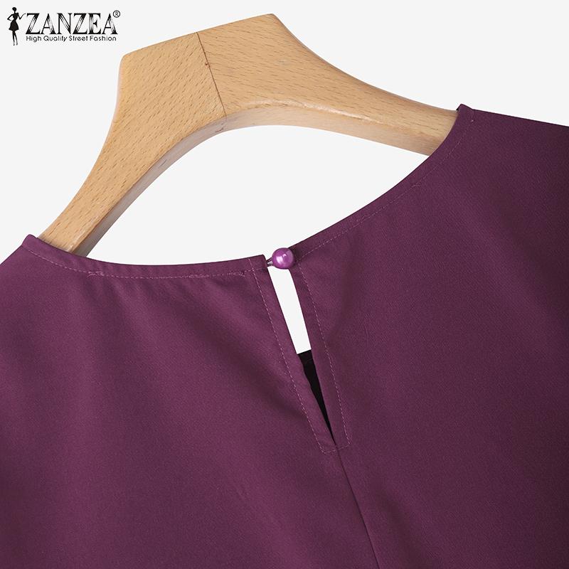 ZANZEA Women Casual O-neck Summer Solid Color 3/4 Sleeve Blouse