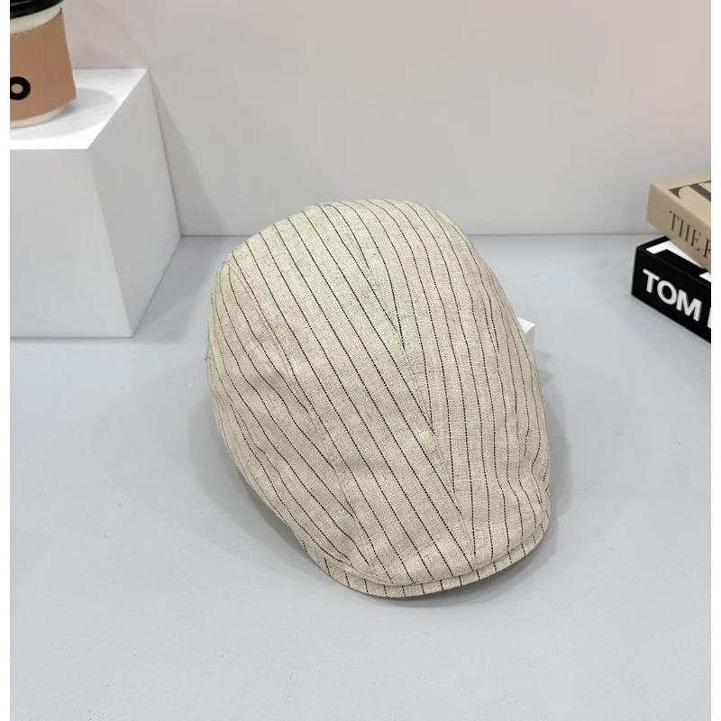 Striped Retro Forward Hat Female Vintage Spice Girl Wind Big Head Circumference Duckbill Hat British Spring Summer Beret Male