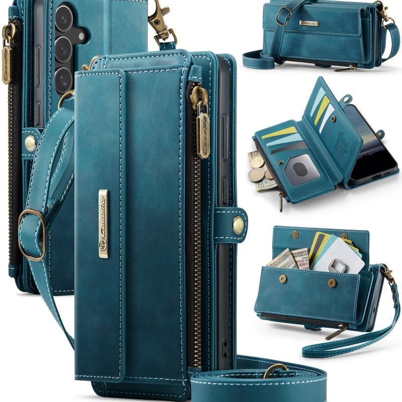 Long Lanyard Flip Leather Phone Case for Samsung Galaxy S26 Ultra S25 FE S24 Plus S23 S22 S21 A57 A17 A16 A56 A15 A55 A14 A54 Zipper Wallet Card Cover