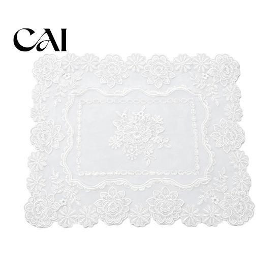 Vintage Floral Lace Placemats Retro Placemat, White Doilies, Embroidered Table Mat, Washable Pads for Small Tables Sheer Mesh Doily Tea Cup,