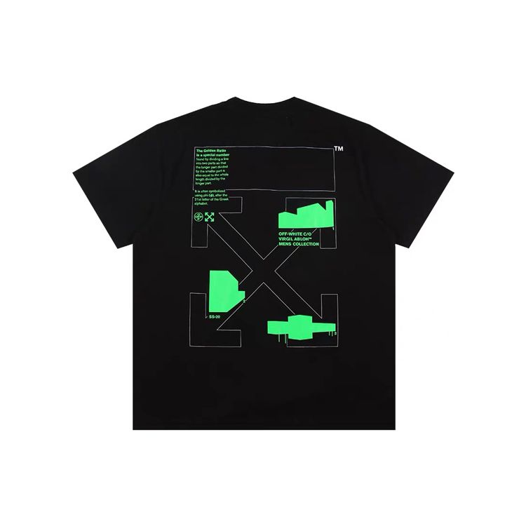 

Off-White SS20 Привлекательная флуоресцентная футболка с буквенным принтом и коротким рукавом Мужские топы Черный OMAA027R201850061045