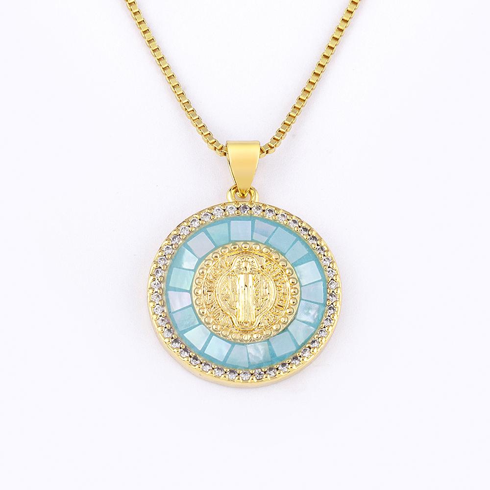 Nidin New Arrival Classic Religious Virgin Mary Shell Pendant Amulet Necklace Gold Plated Christian Jewelry Prayer Choker Gifts
