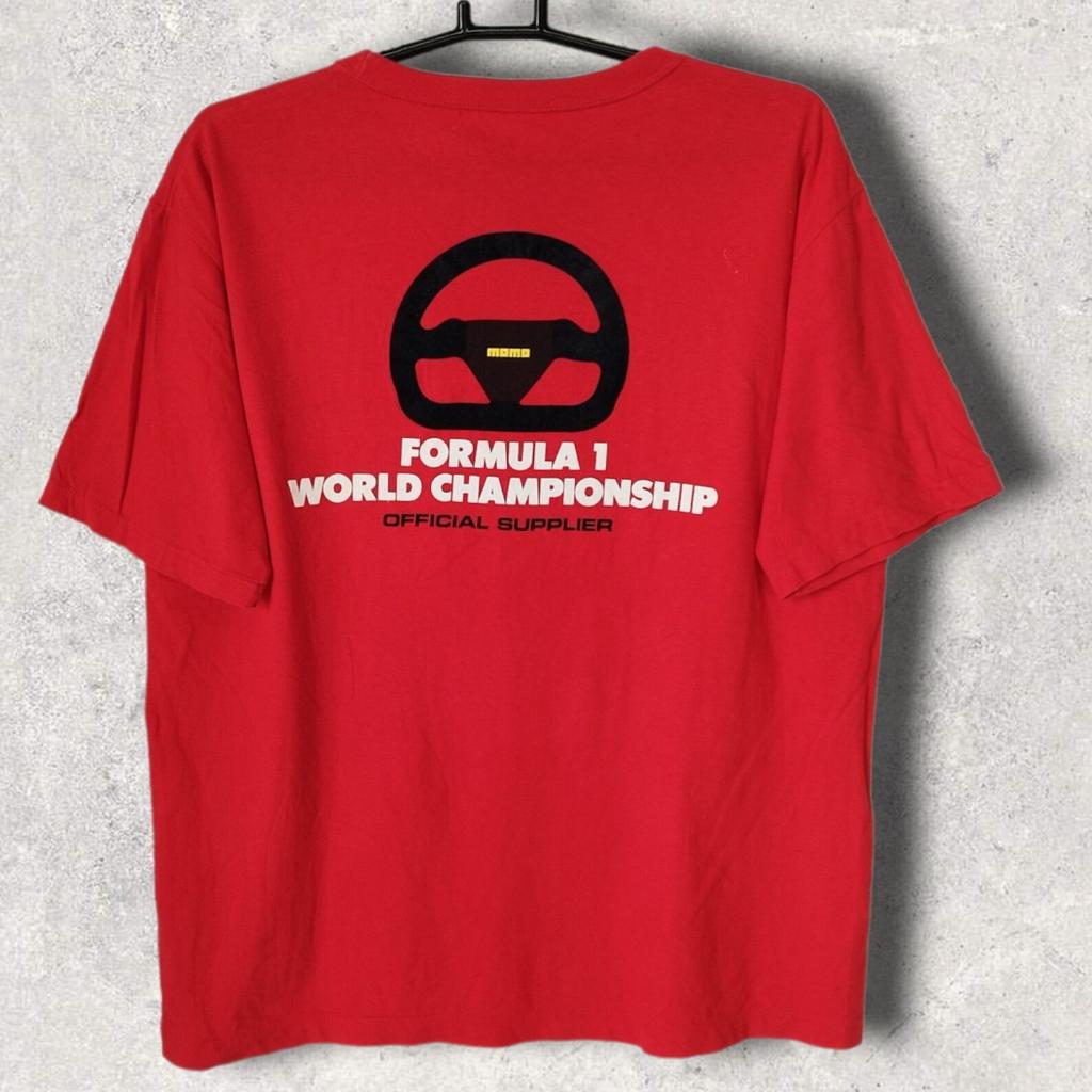 Vintage 90s Momo steering world championship official supplier T-Shirt collectible racing part merch tee single stitch red Large