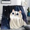 White Cat Print Flannel Blanket, High quality Comfortable for All Seasons, Home Decor, Warmth and Comfort, Perfect for Christmas Gifts