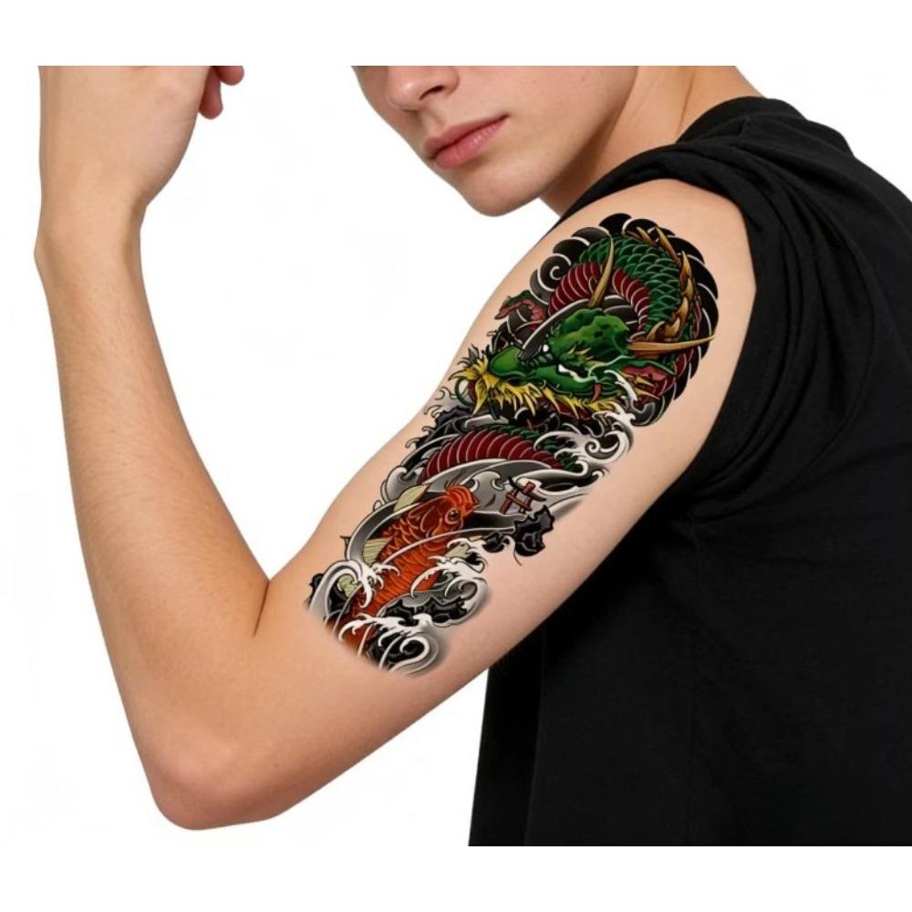 Large Arm Sleeve Tattoo Rose Gear Clock Eye Waterproof Temporary Tatto Sticker Lion Wolf King Body Art Full Fake Tatoo Women Men
