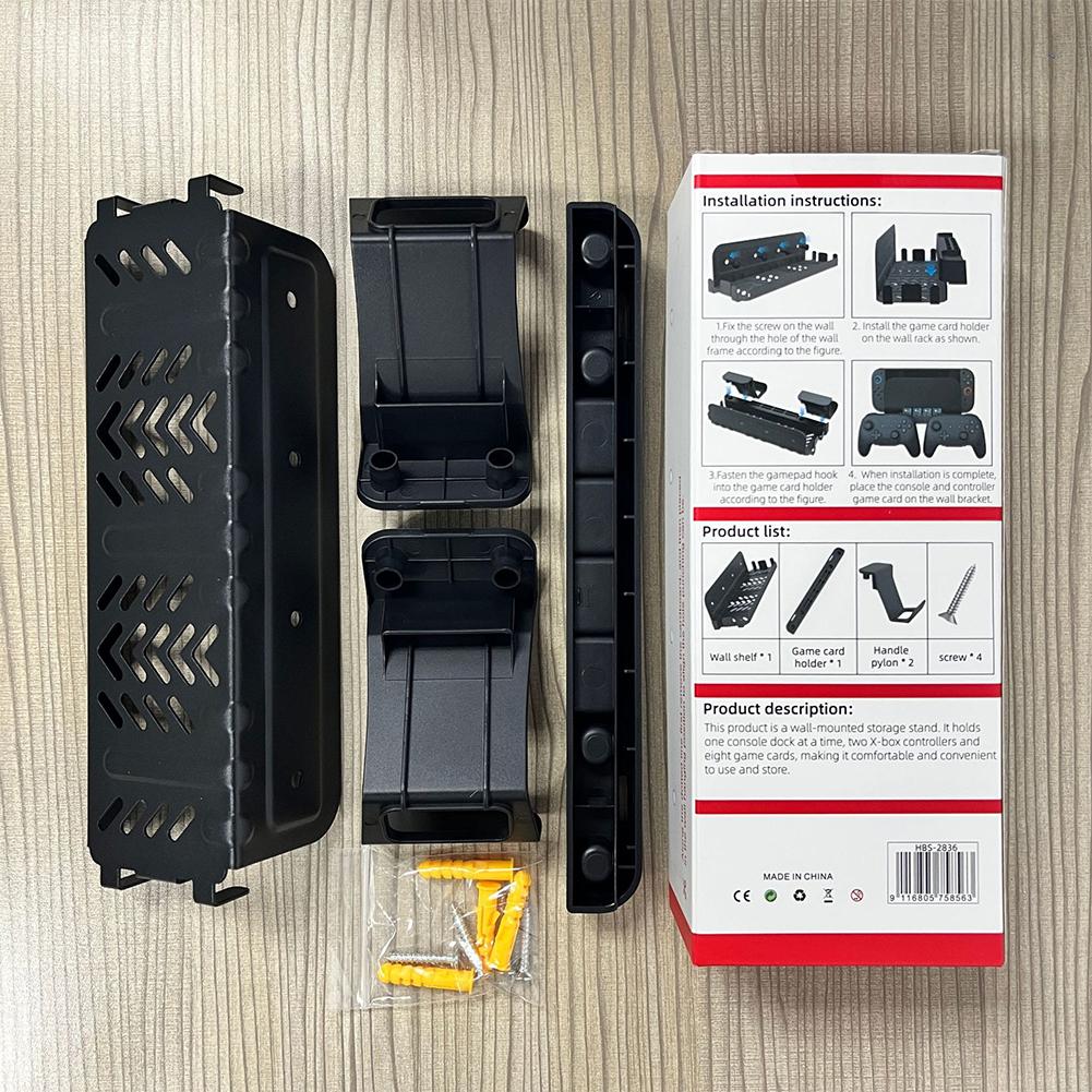 Metal Wall Bracket for Nintendo Switch2 Storage Organizer with 8 Game Card Holders and Controller Hooks Efficient Cooling