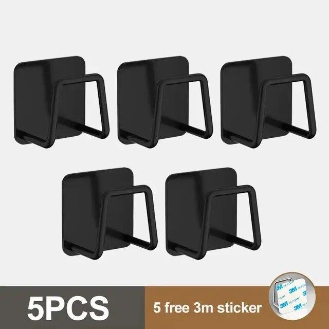 5Pcs Kitchen Sponges Holder Stainless Steel Sink Sponges Drain Drying Rack Self Adhesive Storage Holder Wall Hooks Organizer