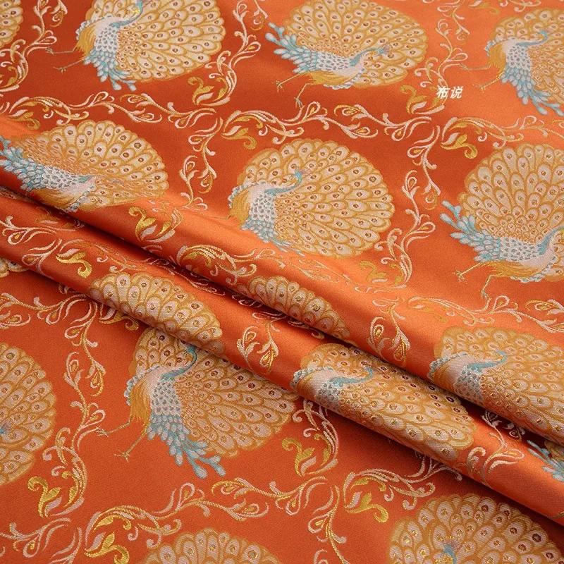 100x150cm Brocade Jacquard Fabric Peacock Print Weaving Fabric Gold Gilded Sparkling for DIY Dress Skirt Jacket Pant Design