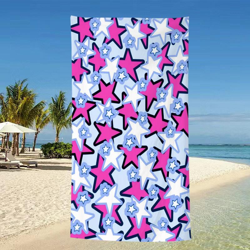 Pastel Blue Pink Gradient Star Beach Towel Minimalist Aesthetic Print Quick Dry Towel for Girls