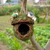 Natural Grass Weaved Bird Nest Handwoven Straw Bird Cage Bird Hut for Yard Decoration Outdoor Garden Hanging Nest Bird Accessory