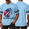 Men's Casual V Neck Short Sleeve Sports T Shirt Independence Day Themed Graphic Tee with Lettering and Airplane Design Athletic Fit