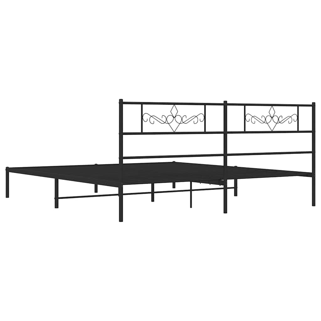 Metal Bed Frame with Headboard Black 183 x 213 cm