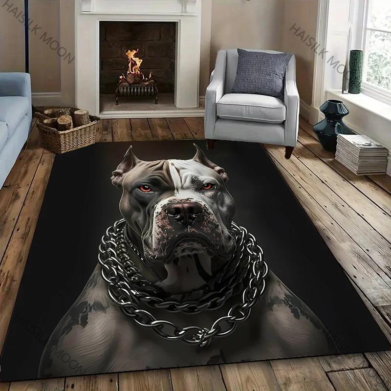 Bulldog Big Chain Printed Carpet for Living Room Rugged, Indoor Carpet for Bedroom Dining Room, Office Large Mat Machine Wash