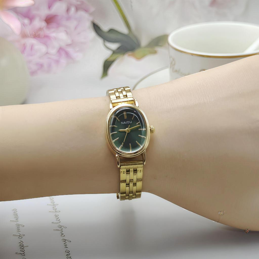 NAIDU Oval Dial Steel Band Women's Luxury Quartz Watch with Stick Markers