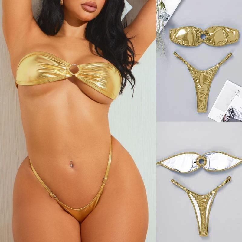Explosive tight bikini split swimsuit gold tube top sexy halter swimsuit bikini bikini