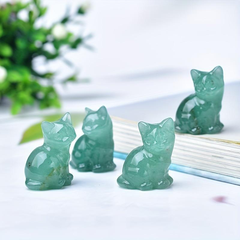 1 Unique Crystal Gift of Handmade Mini Desktop Decoration of a Natural Obsidian Dongling Carved Cat Statue