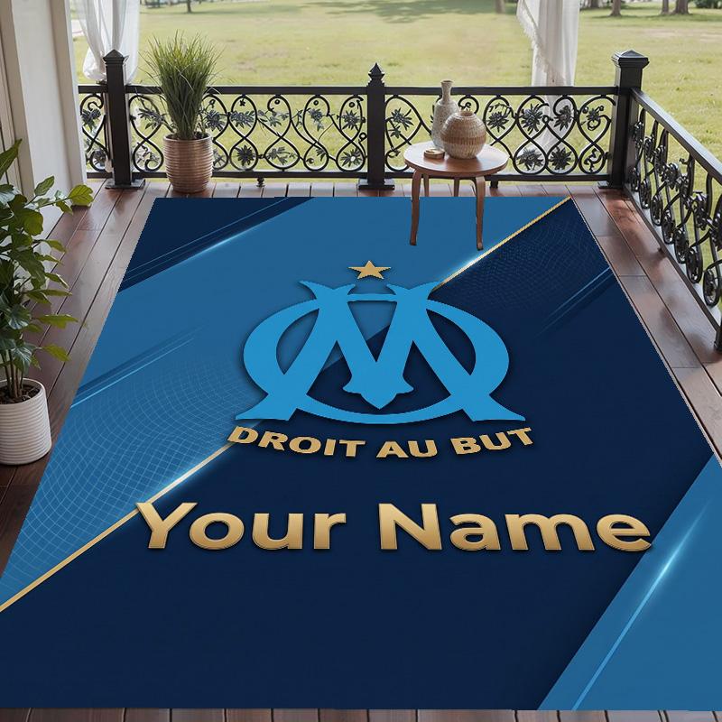 Custom Text Printed Rug Olympique Marseille FC Non Slip Floor Carpet For Home Room Decor