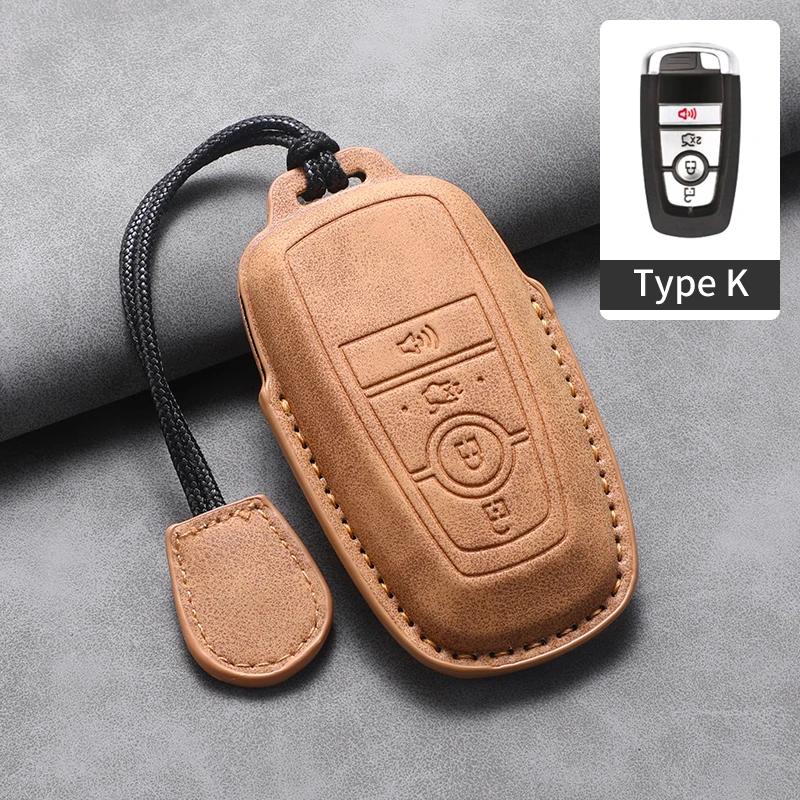 4 5 Tasten Leder Auto Schlüsselhülle Abdeckung Für Ford Fusion Mustang Edge Explorer Focus F150 F250 F350 F550 Escape für Lincoln Mondeo