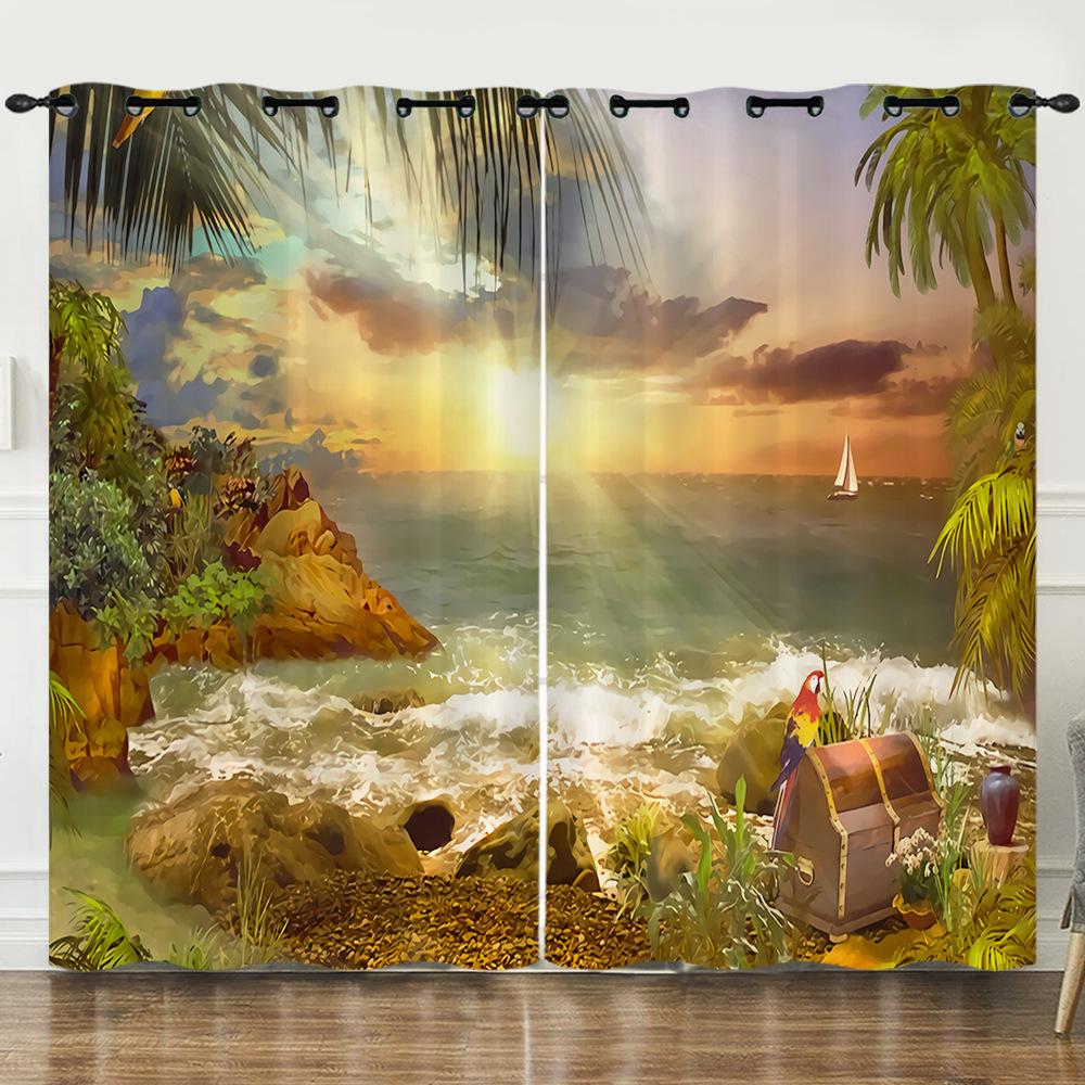 Curtain Oil Painting Landscape Firefly 3D Digital Printing Blackout Curtain Punching
