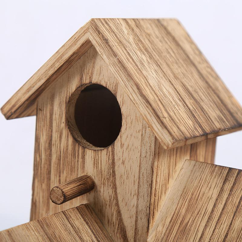 Bird Nest Outdoor Wood Carving Ornaments Wooden Bird Nest Solid Bird Villa House Crafts Outdoor Garden Yard Hummingbird House