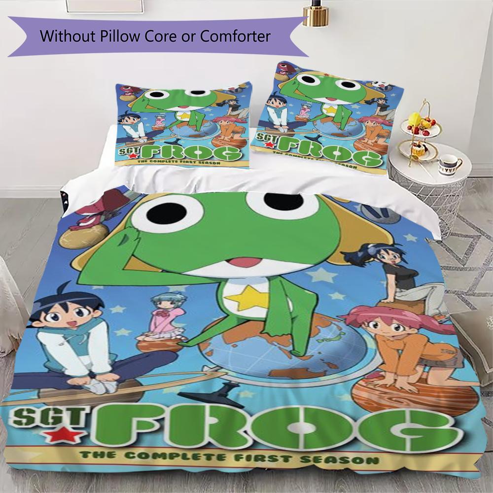 Keroro Pattern Bedding Uilt Set Uilt Cover Pillowcase Home Decoration Birthday Gift (1 * Duvet Cover + 2 * Pillowcase Without Core)