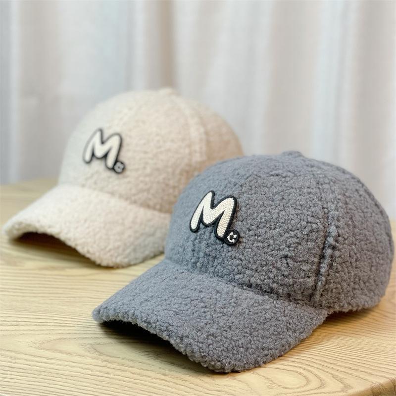 New M Embroidered Letter Hat for Women Autumn and Winter Lamb Velvet Baseball Cap Korean Version Ins Casual Thickened Warm Peaked Cap
