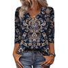 Women's 3/4 Sleeve Shirts V Neck Print Tops Casual Tops Basic Tees Blouse Loose Tops