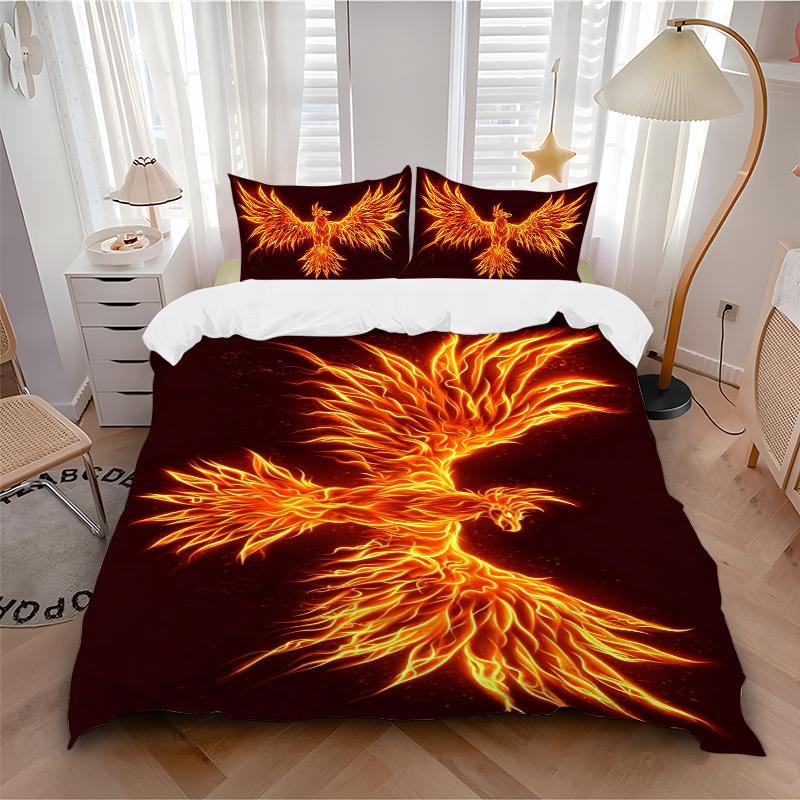 3Pcs Phoenix Flames Bedding Set Quilt Cover Pillowcase Home Christmas Xmas Halloween Gift 1 Duvet Cover 2 Pillowcase M928875