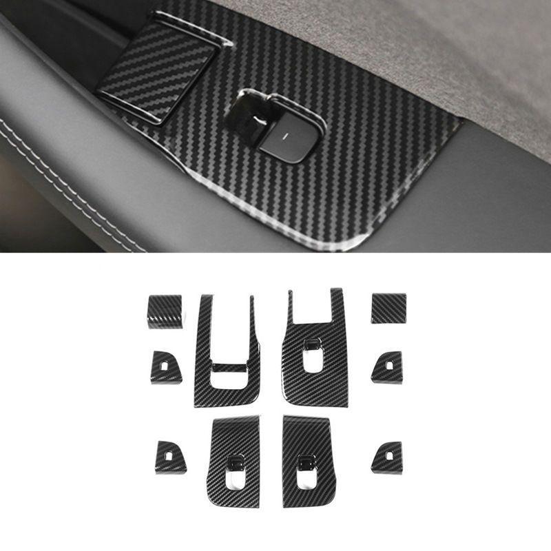 Copertura Interruttore Finestrino Tesla Model 3 Refresh (Motivo Fibra di Carbonio, Set da 10 Pezzi)