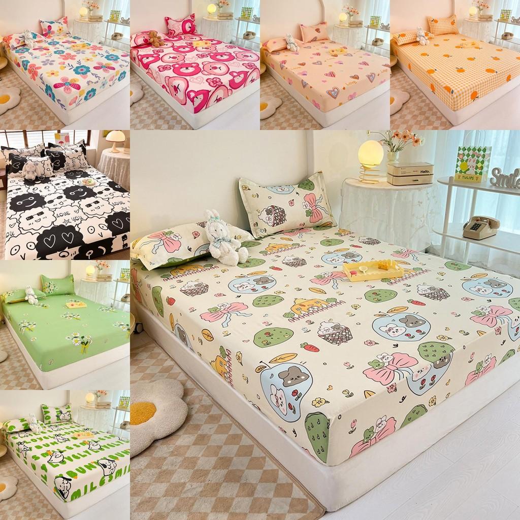 Flower Bear Rabbit Pattern Water Wash Cotton Bedspread Mattress Protective Cover