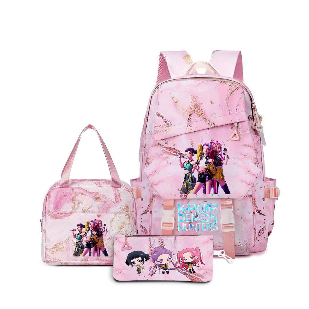 3 Piece School Backpack Set for Students Large Capacity Oxford Cloth Schoolbag with Shoulder Strap and Pencil Case