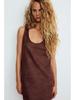 2024 Winter Women's Retro U-Neck Suede Effect Sleeveless Short Dress - European & American Style