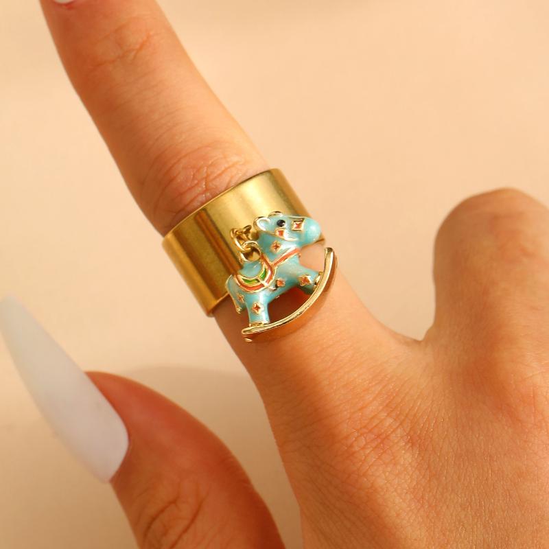 Fashion Enamel Colored Pony Pendant Ring Creative Exquisite Horse Opening Women Pendant Rings Jewelry Accessories Gifts