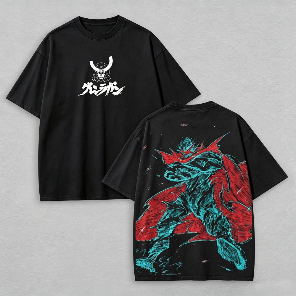 T-shirt Grafica Vintage Lavata Tengen Toppa Gurren Lagann Anime Mecha Giapponese Y2K Retro Regalo per Fan Uomo Donna T-shirt Stampata Estate Abbigliamento Moda Casual