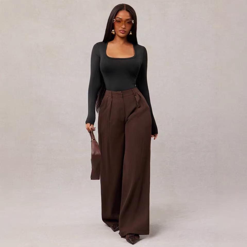 High-waisted Wide-leg Fashionable Women s Casual Suit Pants Small