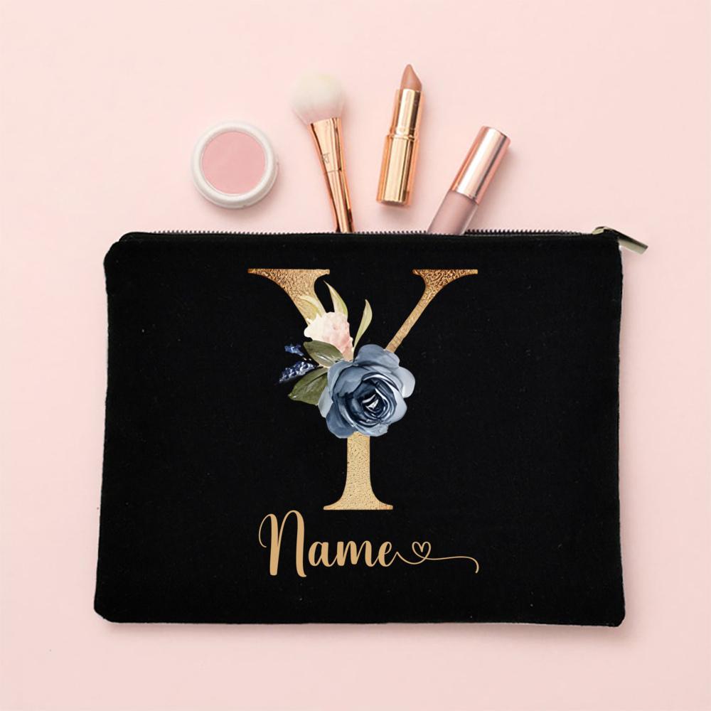 

Personalized Makeup Bag Custom Letter with Name Bridesmaid Cosmetic Case Monogram Toiletry Pouch Wendding Birthday Gifts for Her