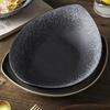 10 inch Dark Black Ink Ellipse Dinner Plate Under-Glazed Ceramic Dinner Dishes Dessert Tray Soup Plate Dinnerware Microwave Safe