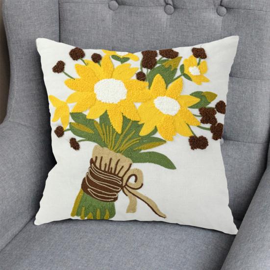Floral Pillow Cover 18" X 18" Flower Throw Pillow Case Zippered Rustic Pillow Cover for Living Room Sofa Couch Bedroom Decoration