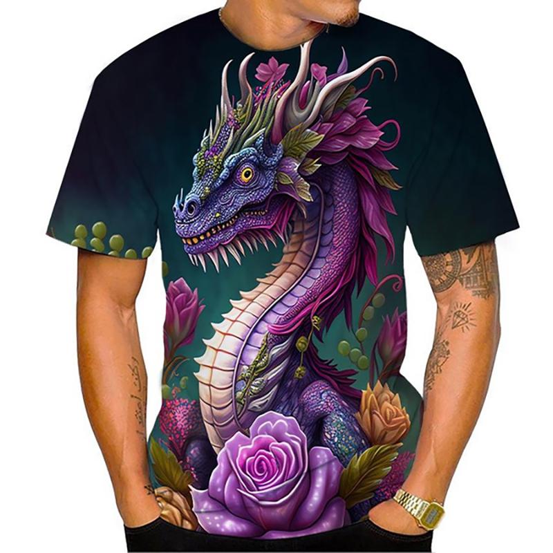 Tricouri cu Imprimeu 3D Floral Dragon Nou Bărbați Femei Modă Gât O Mânecă Scurtă Tricou Supradimensionat Harajuku Y2k Topuri Tricouri Haine Copii