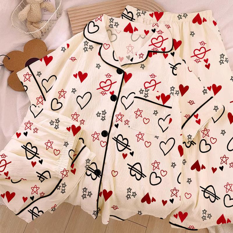 Homewear Cloud Cotton Frühling und Sommer Pyjama Damen Kurzarm Hose Cartoon Welpe Mädchen Dreiteiler