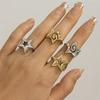 2pcs/set Hollow Stars Ring Sets Trendy Adjustable Women Couple Gifts Opening Rings Punk Fashion Engagement Hip Hop Party Zircon
