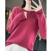 Women's Round Neck Sweater, Qinghe Cashmere, 30% Cashmere 70% Wool, Hollow Winter Knitted Pullover Autumn Sweater Cashmere Sweater