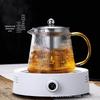 High-Temperature Resistant Glass Teapot with Vertical Pattern and Stainless Steel Filter for Brewing Scented Tea