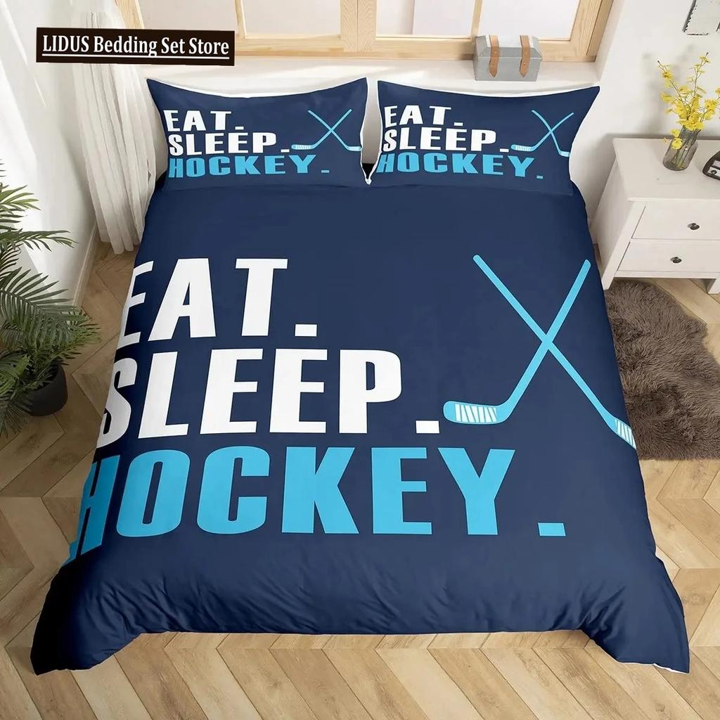 Zestaw poszwy na kołdrę do hokeja 23 szt. Pokrowiec na kołdrę sportową do hokeja Poliester Krążek do hokeja Piłka Rozmiar King Queen Pokrowiec na kołdrę dla chłopców