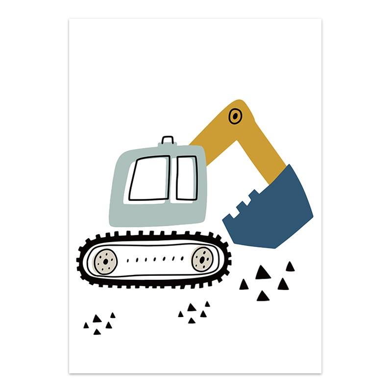 Cartoon Crane Excavator Tractor Truck Poster Wall Art Canvas Painting Nursery Child Boys Pictures Nordic Wall Print Room Decor