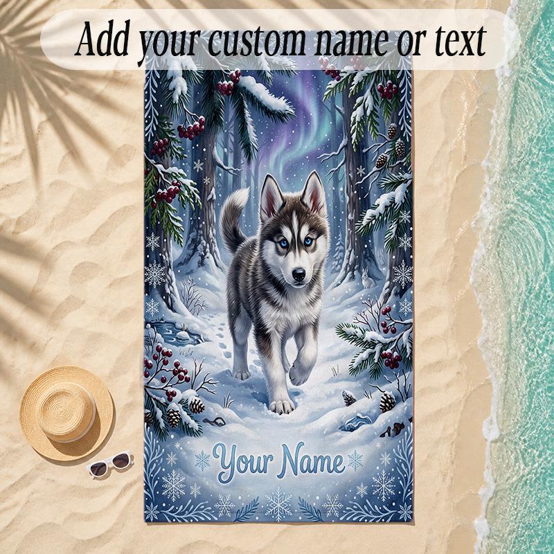 Fox Theme Soft Beach Towel Personalized Custom Name Text Towel Portable for Beach Pool Travel