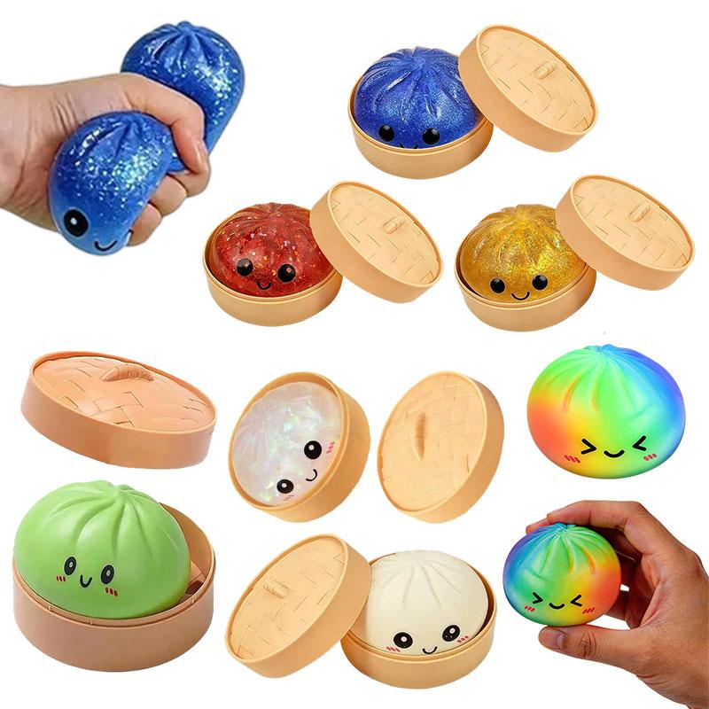 New Glitter Colorful Dumpling Squishy with Box Stress Relief Slow Rising 7 Style Realistic Dumpling Decompression Toy Funny Gift